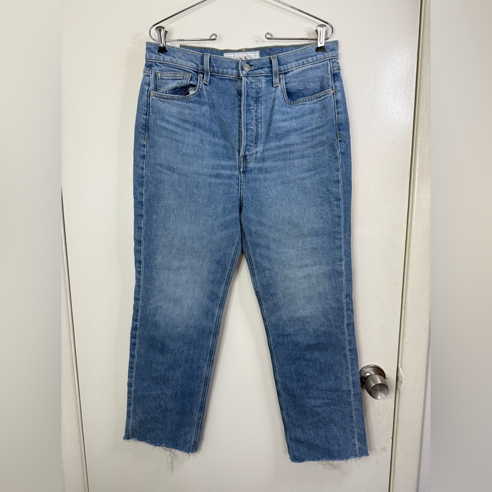Frank & Eileen Monaghan raw hem, cropped, high rise blue jeans 32